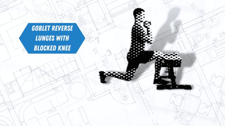 An expert personal trainer demonstrating a Goblet Reverse Lunge With Blocked Knee