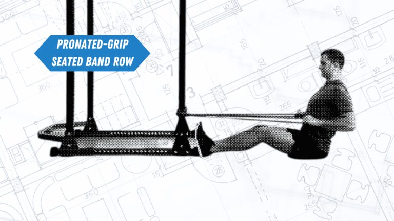 An expert personal trainer demonstrating Pronated-Grip Seated Band Rows