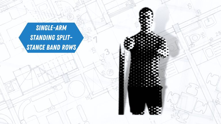 An expert personal trainer demonstrating Single-Arm Standing Split-Stance Band Rows