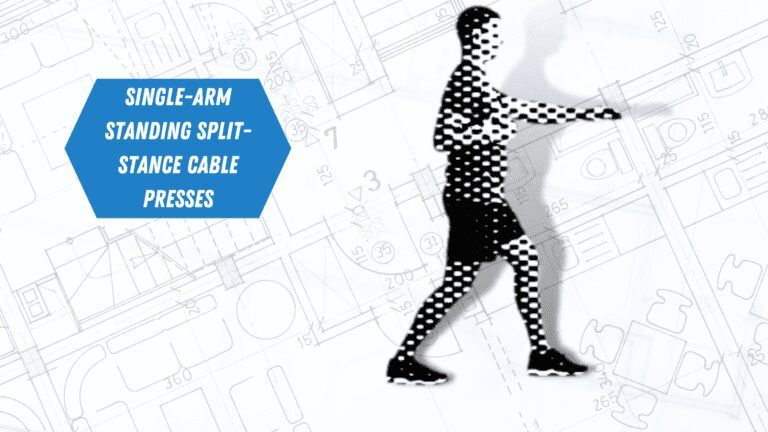 An expert personal trainer demonstrating Single-Arm Standing Split-Stance Cable Presses