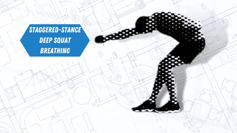 An expert personal trainer demonstrating Staggered-Stance Deep Squat Breathing.