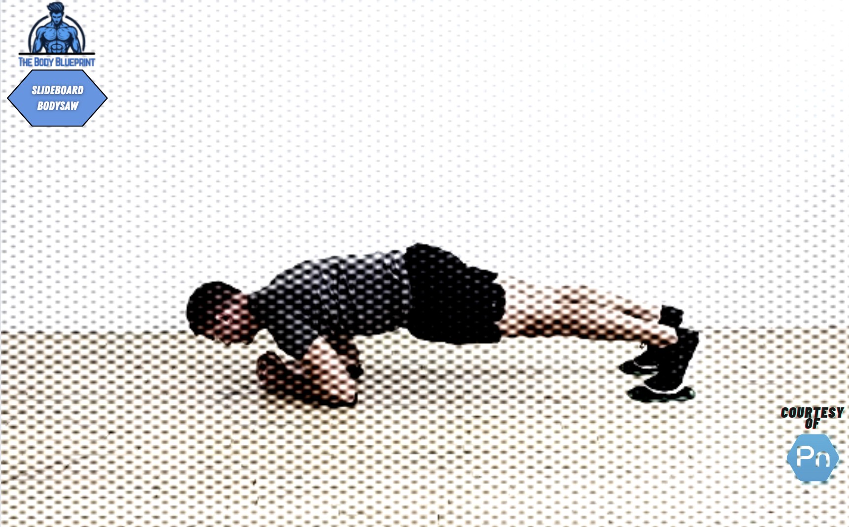 Fitness expert performing the slideboard bodysaw exercise.