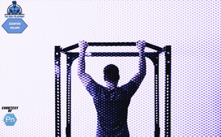 Certified personal trainer demonstrating eccentric pull-up exercise.