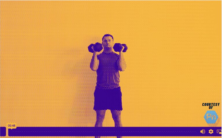 Certified personal trainer demonstrating the dumbbell push press exercise for strength and power