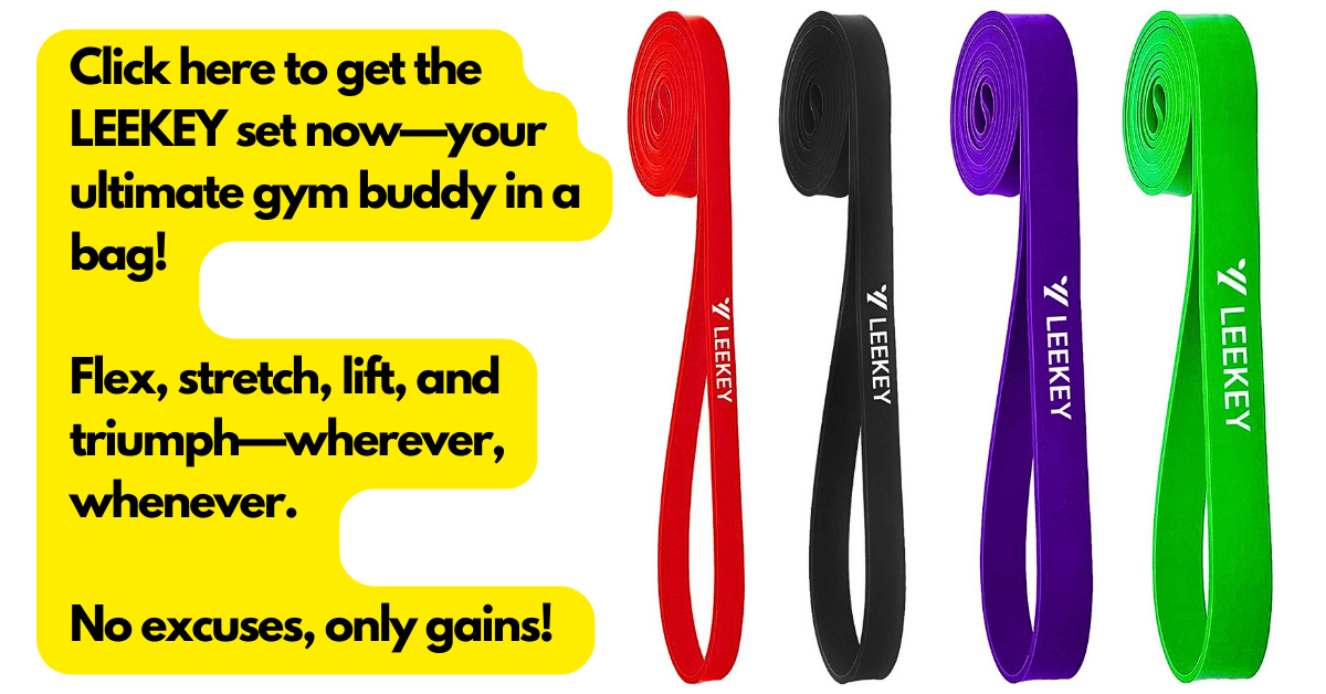 A LEEKEY Resistance Bands in four different colors: red, black, purple, and green