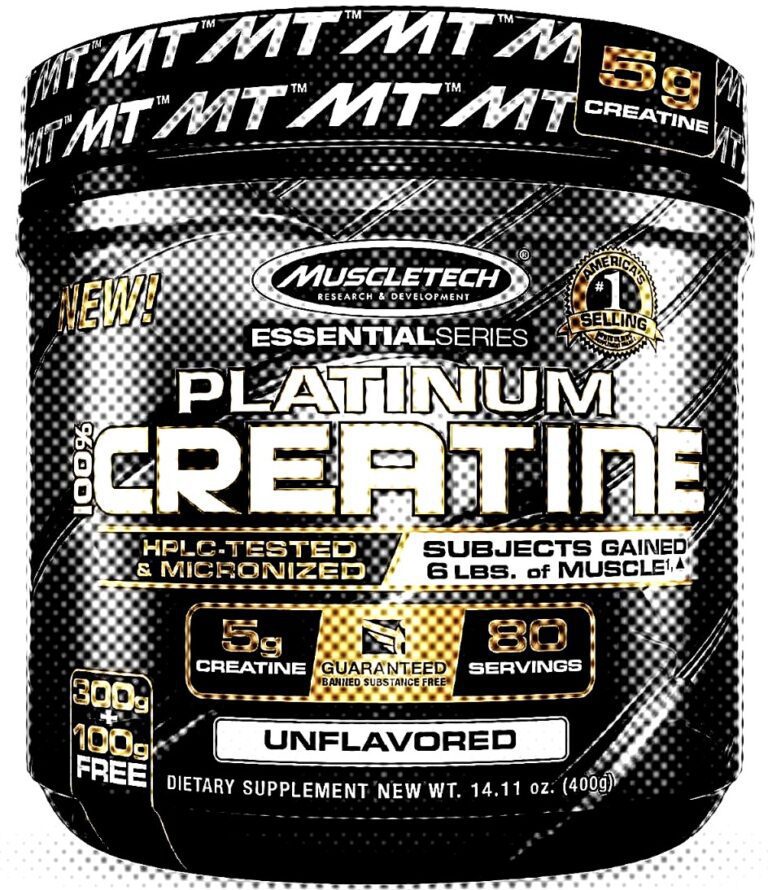 MuscleTech Platinum Creatine Monohydrate container, a classic bodybuilding staple known for its value and performance.