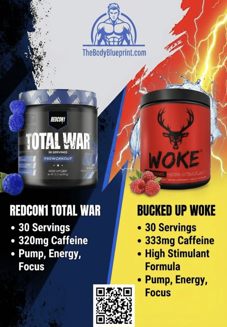 REDCON1 Total War vs Bucked Up WOKE AF pre-workout comparison