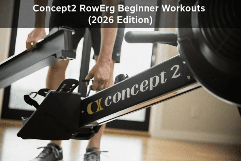 A close-up view of a person setting up the Concept2 RowErg, showing how the two main parts of the rower click together easily to prepare for a beginner-friendly rowing session.