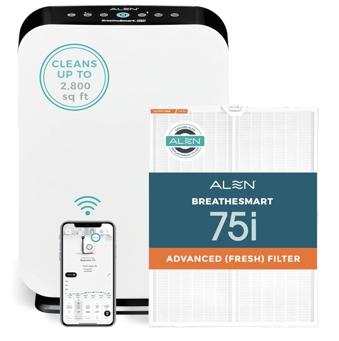 Alen BreatheSmart 75i air purifier, showing sleek design.