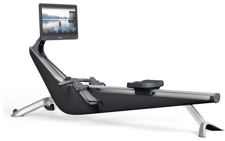 A clean profile shot of the Hydrow Pro Rower highlighting the 22-inch HD touchscreen and sleek unibody frame, representing the premium choice for connected home fitness and metabolic conditioning.
