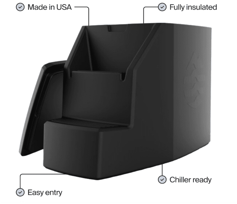 Featured product view of the Ice Barrel 500 Model in sleek black, showcasing its ultra-insulated upright design and integrated step for deep-submersion cryotherapy and athletic recovery.