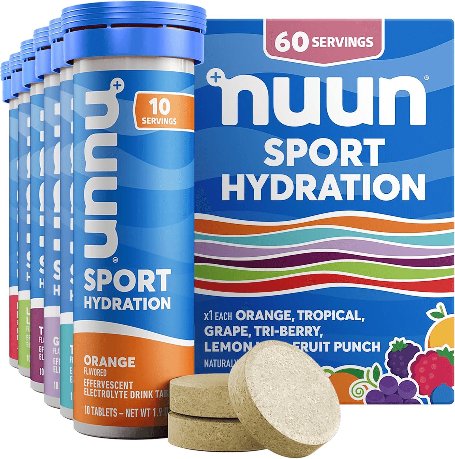 Nuun Sport Electrolyte Tablets with Magnesium, Calcium, Potassium, Chloride and Sodium - 6 pack variety flavors
